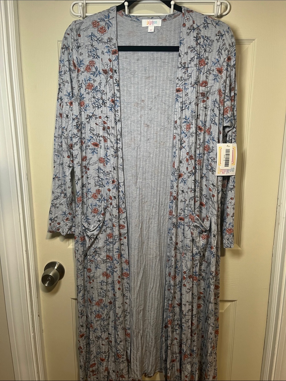 Women's long floral open-front cardigan